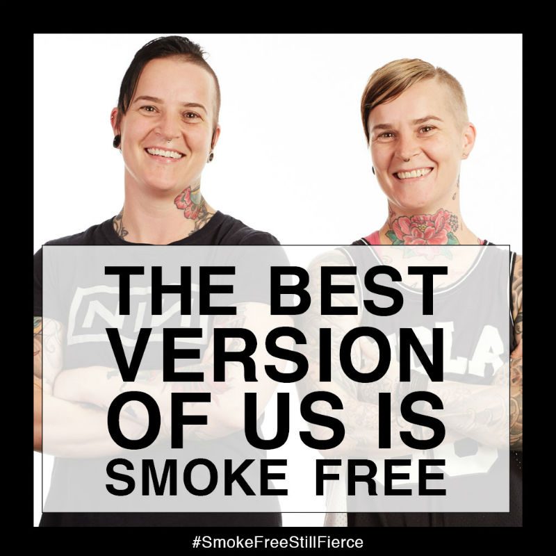 2 women holding sign #SmokeFreeStillFierce