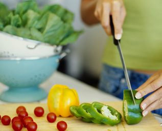 chopping up vegetables